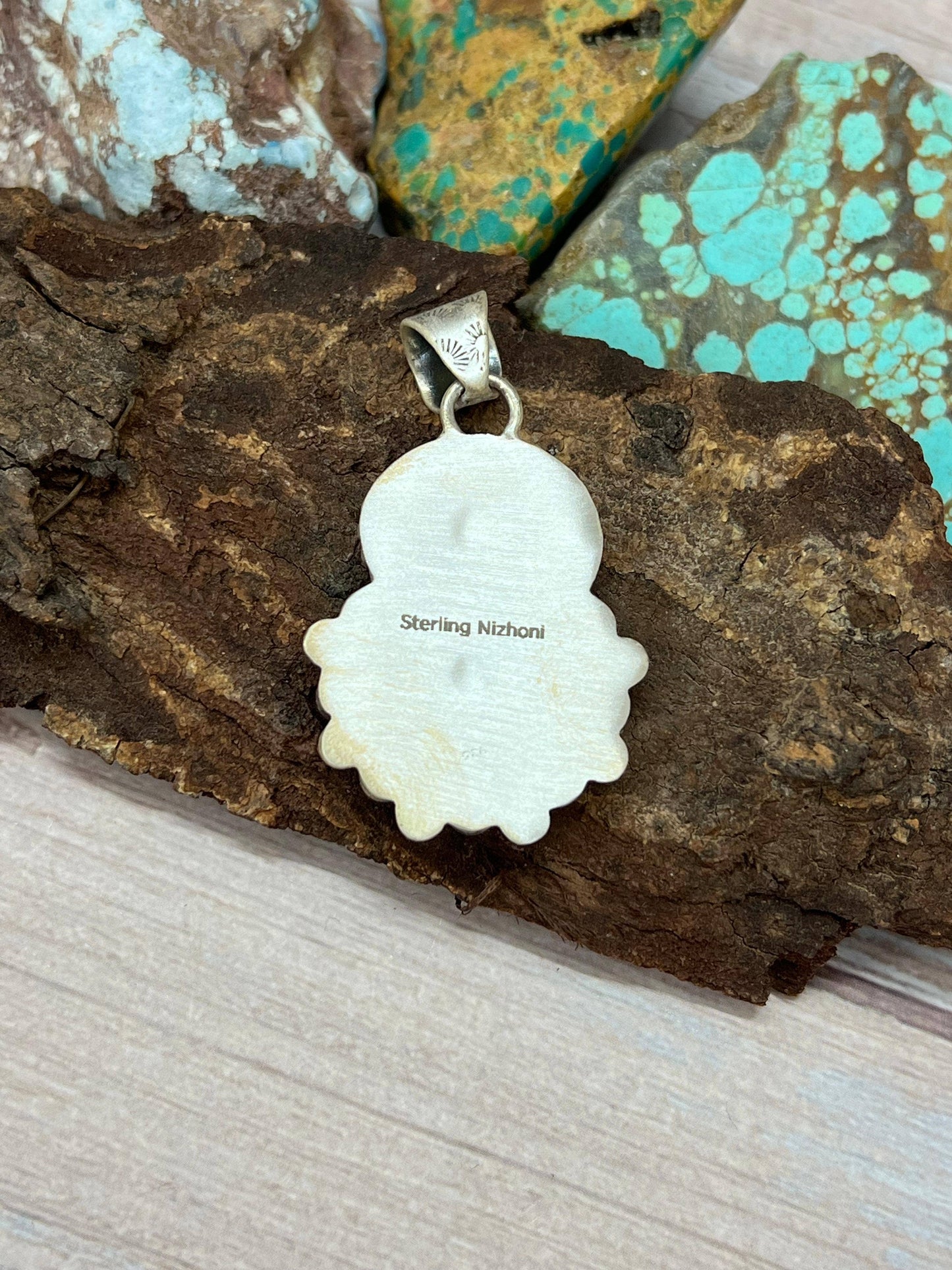 Handmade Sterling Silver Kingman Turquoise Pendant | Signed Nizhoni