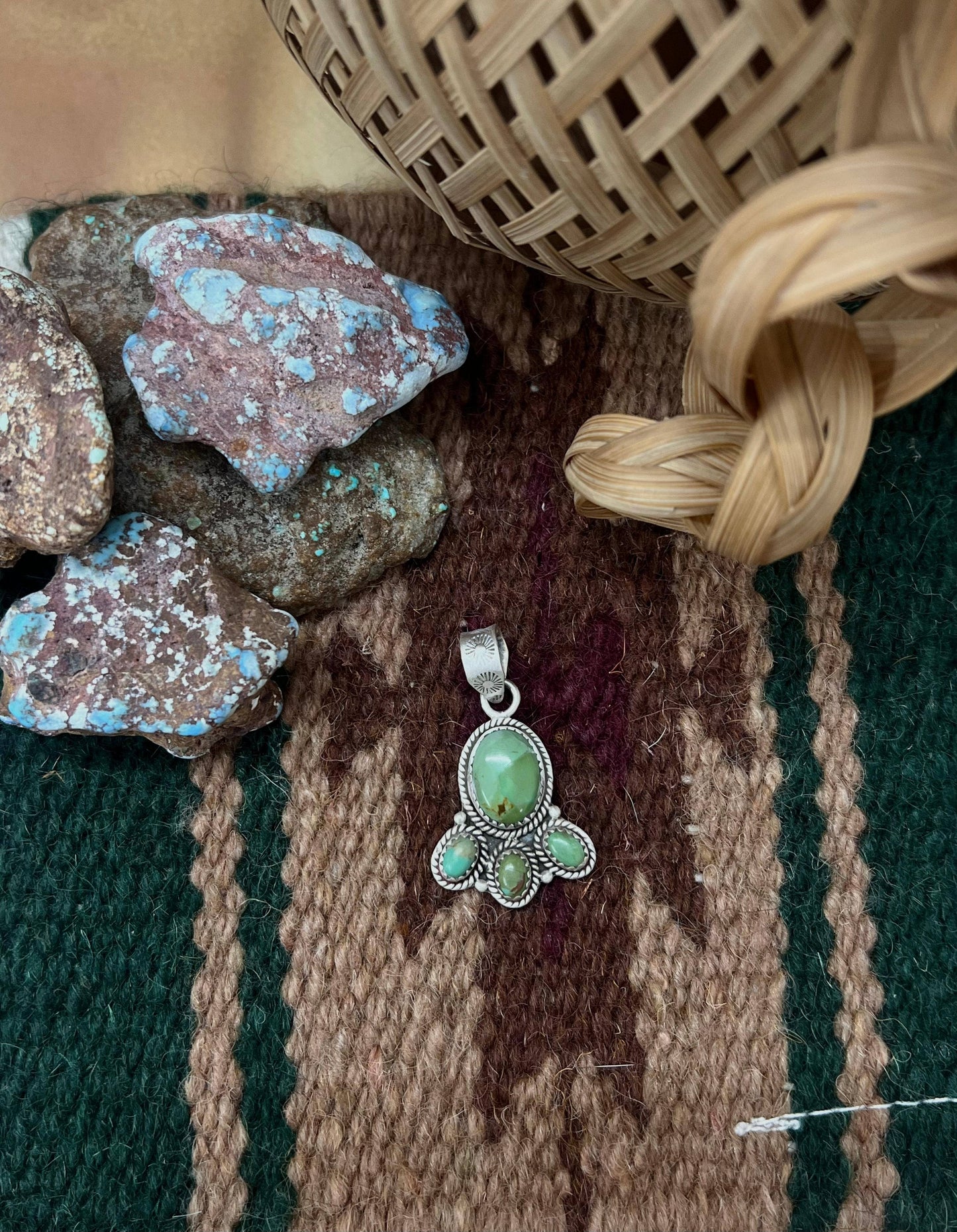 Handmade Sterling Silver Kingman Turquoise Pendant | Signed Nizhoni