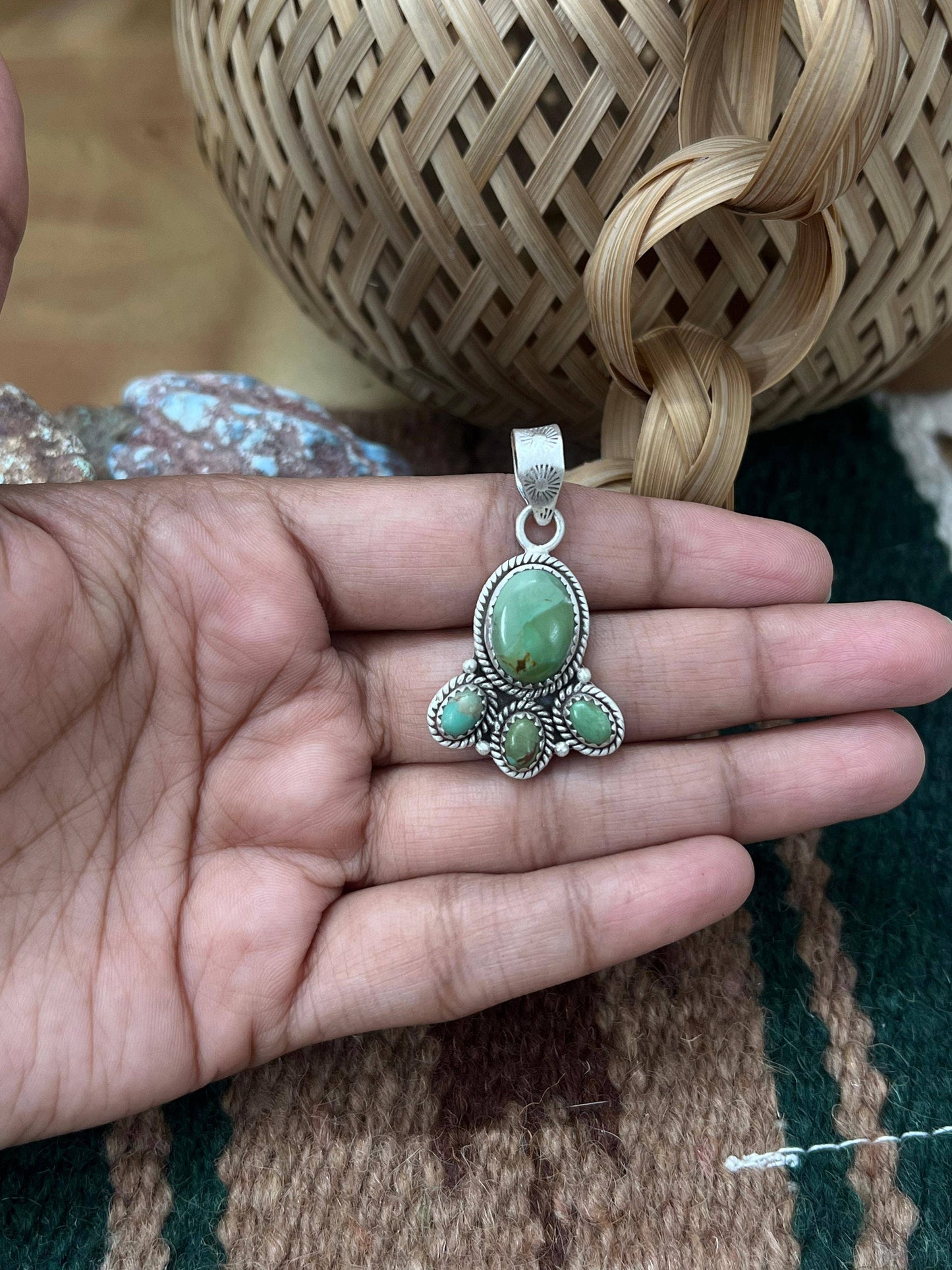 Handmade Sterling Silver Kingman Turquoise Pendant | Signed Nizhoni