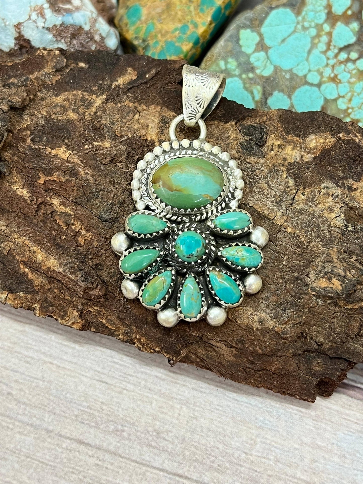 Handmade Sterling Silver Kingman Turquoise Pendant | Signed Nizhoni
