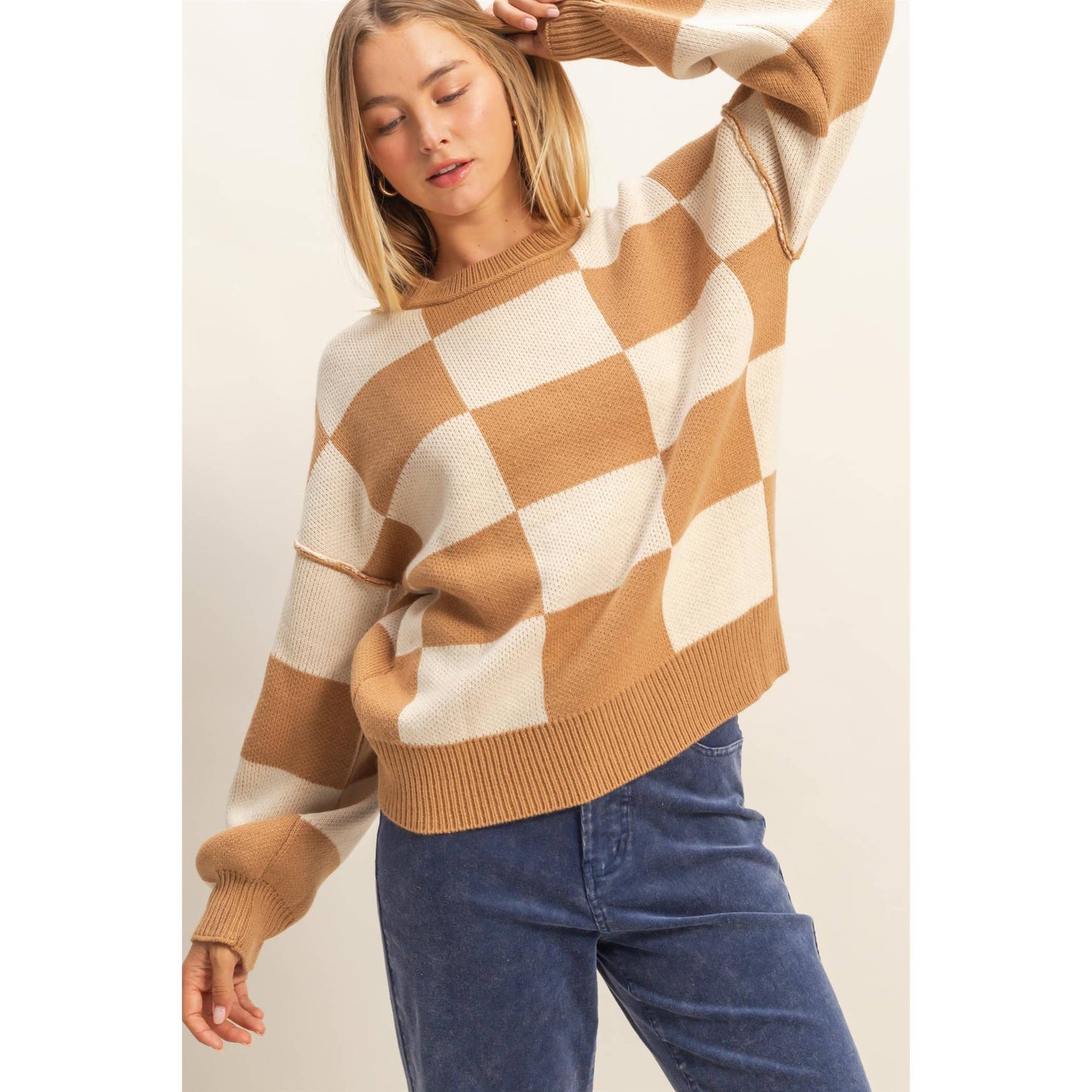Beige Checkered Sweater
