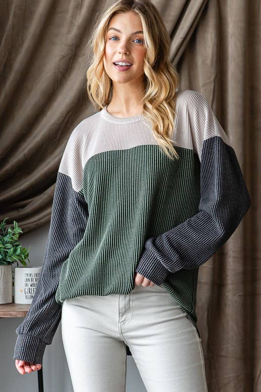 Olive Ribbed Top