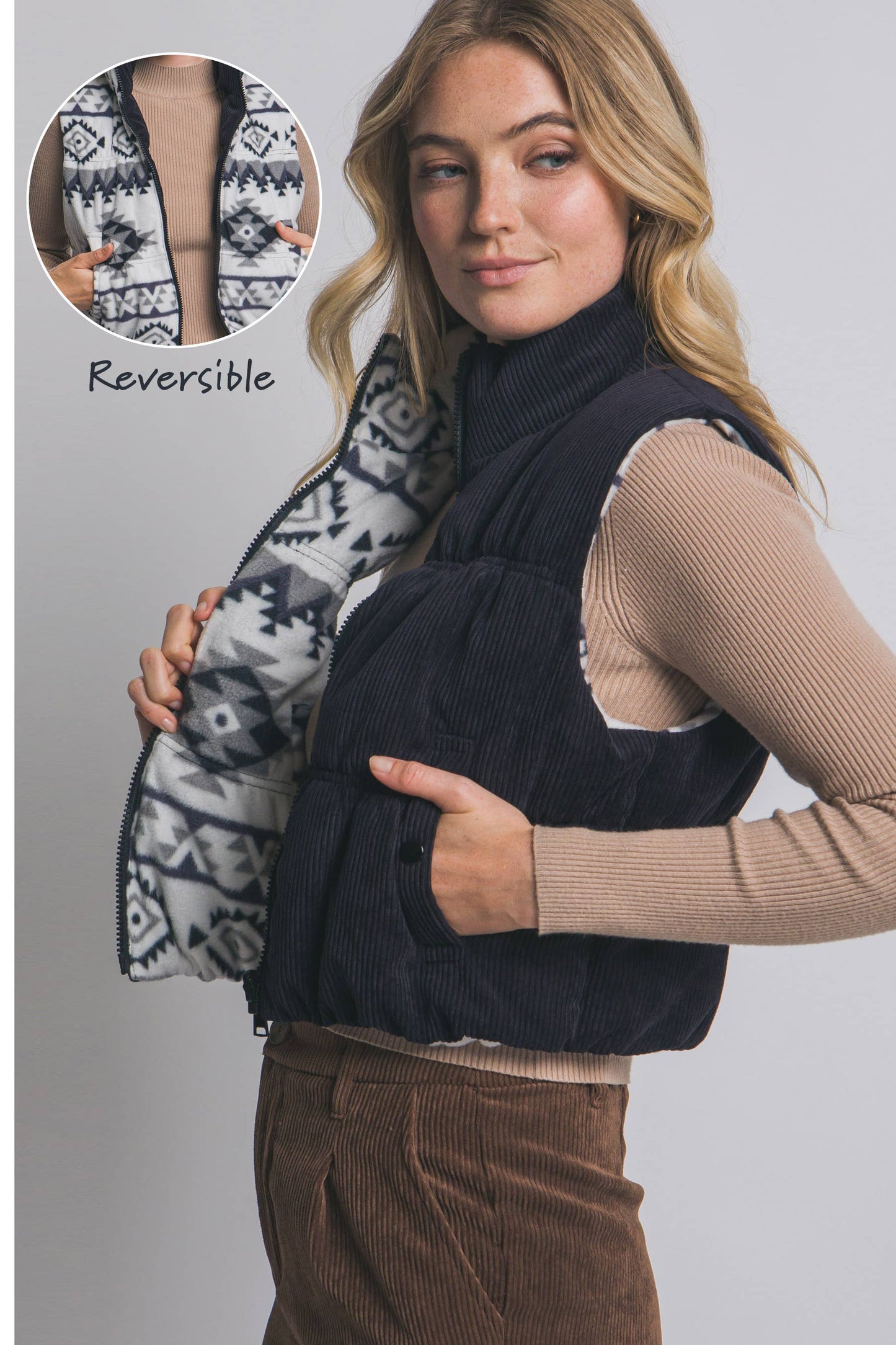 Reversible Corduroy Puffer Vest