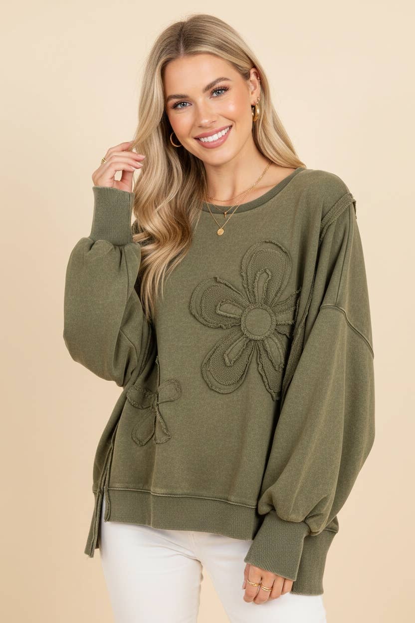 Olive Flower Sweatshirt - CN