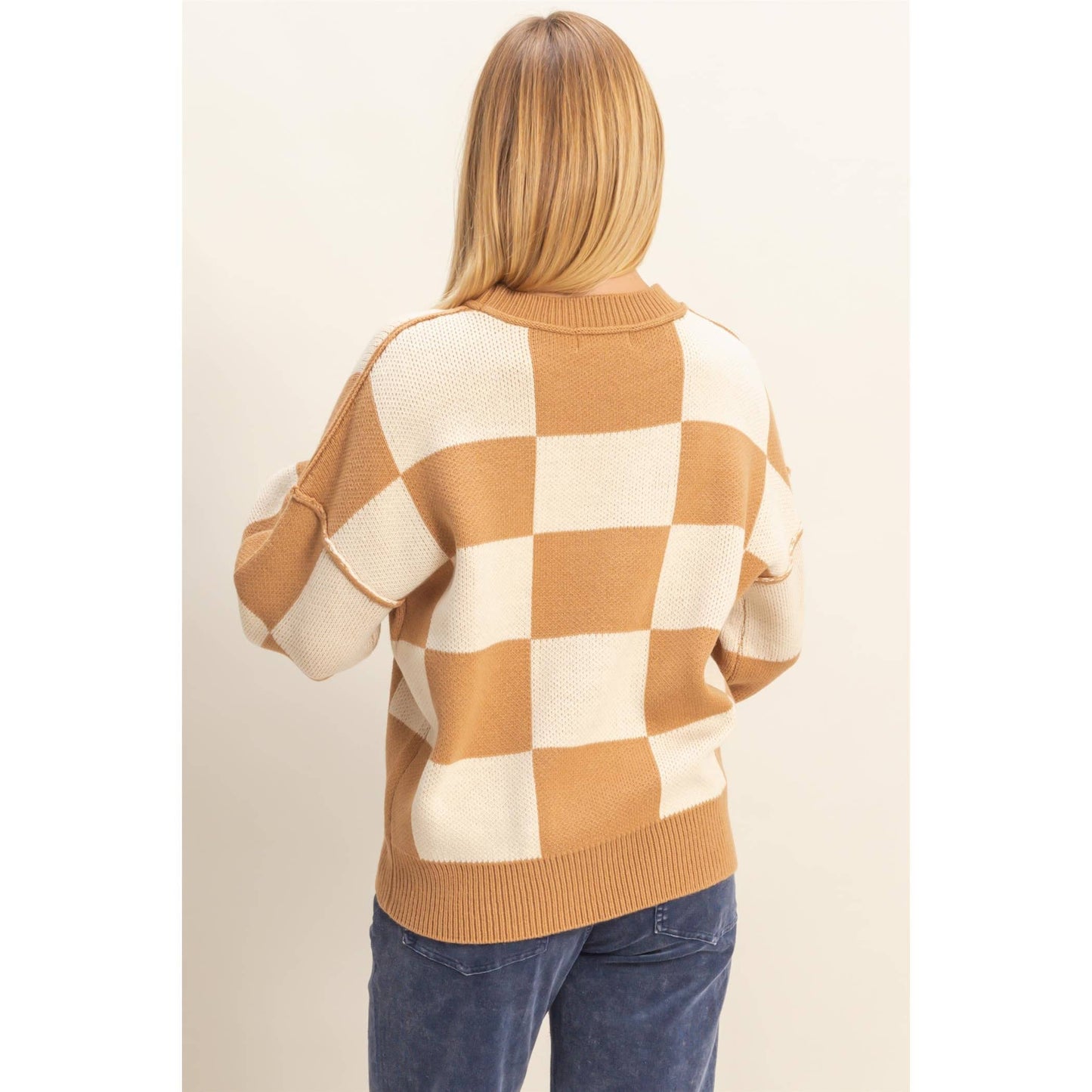 Beige Checkered Sweater