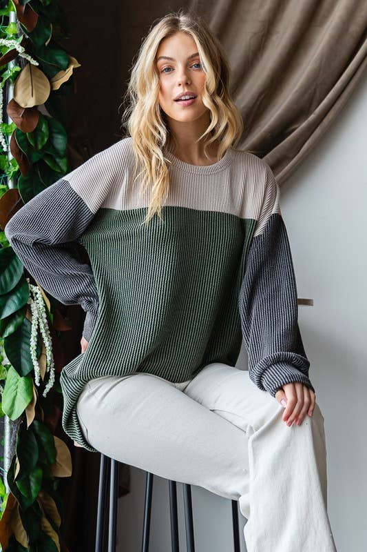 Olive Ribbed Top