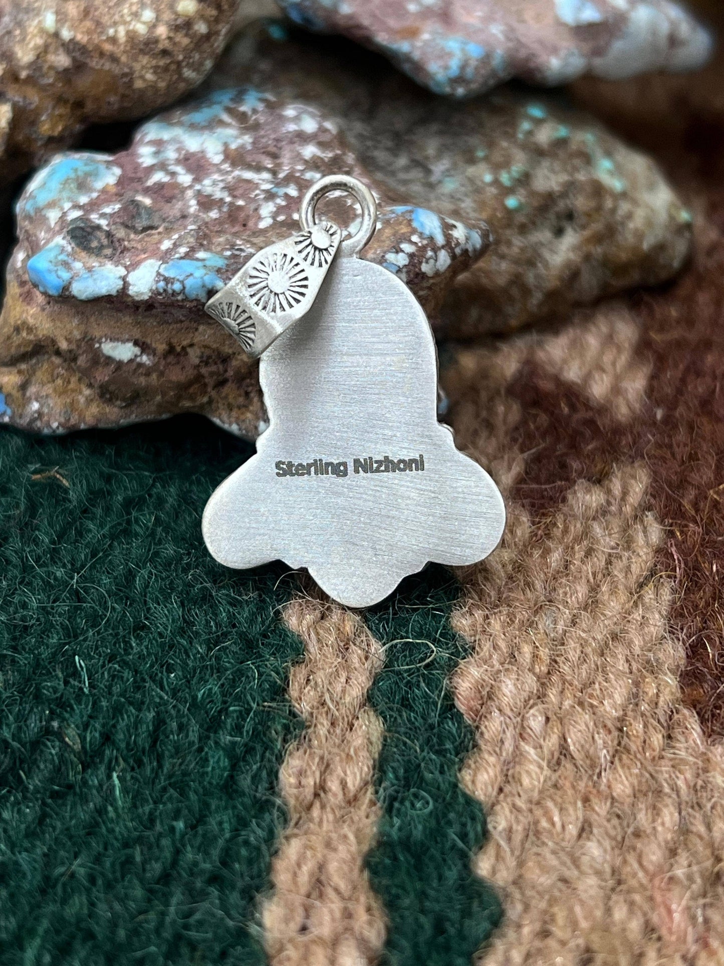 Handmade Sterling Silver Kingman Turquoise Pendant | Signed Nizhoni