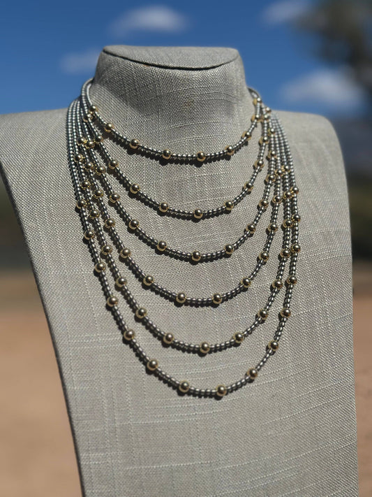 Sterling Silver & Gold Beaded Necklace: 18 inch