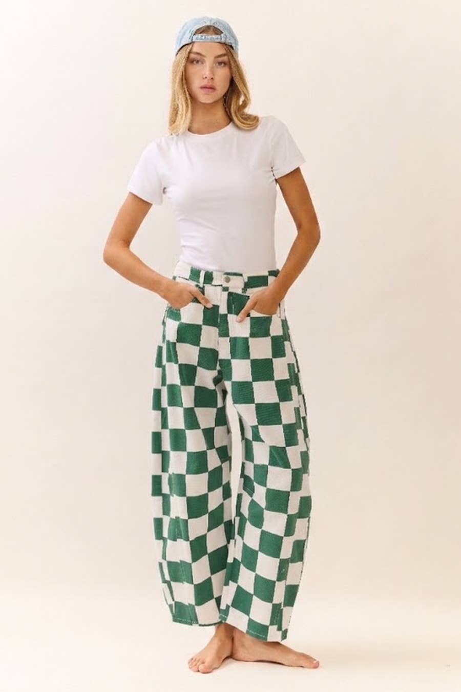 Checkered Barrel Pants - CN
