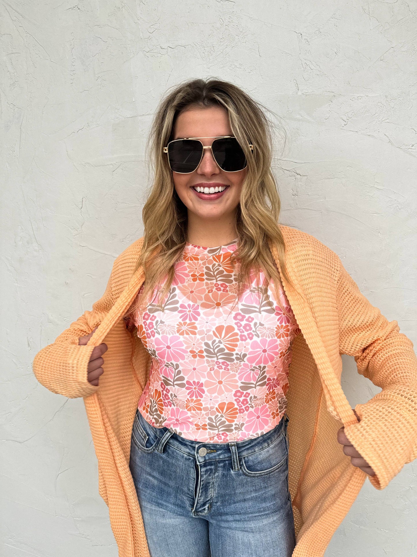 Pink Floral Mesh Top