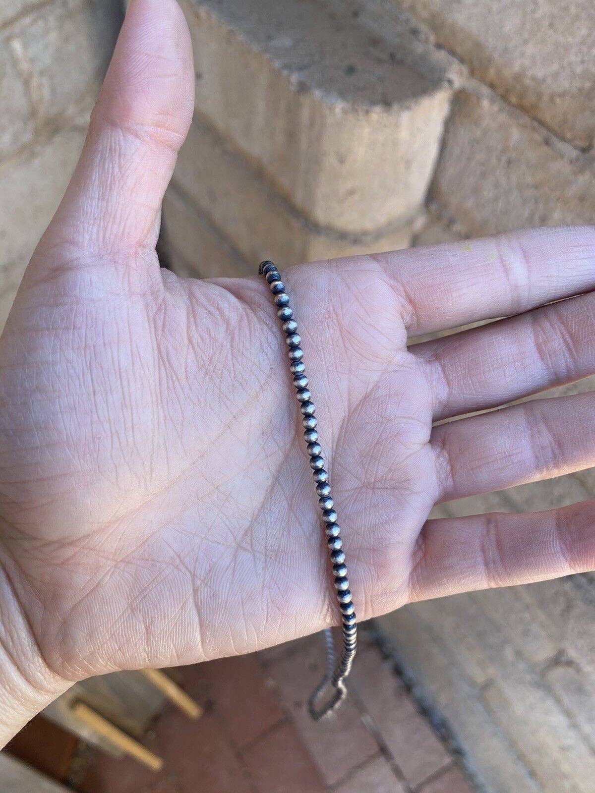 3mm Sterling Silver Beaded Necklace: 16 inch