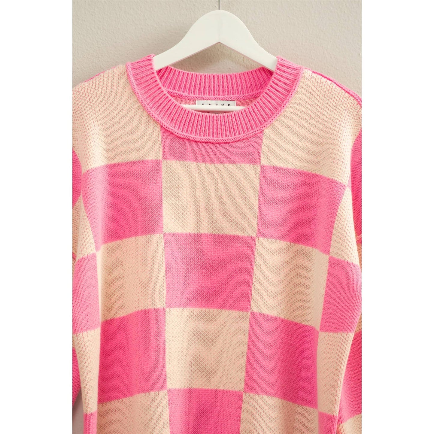 Pink Checkered Sweater