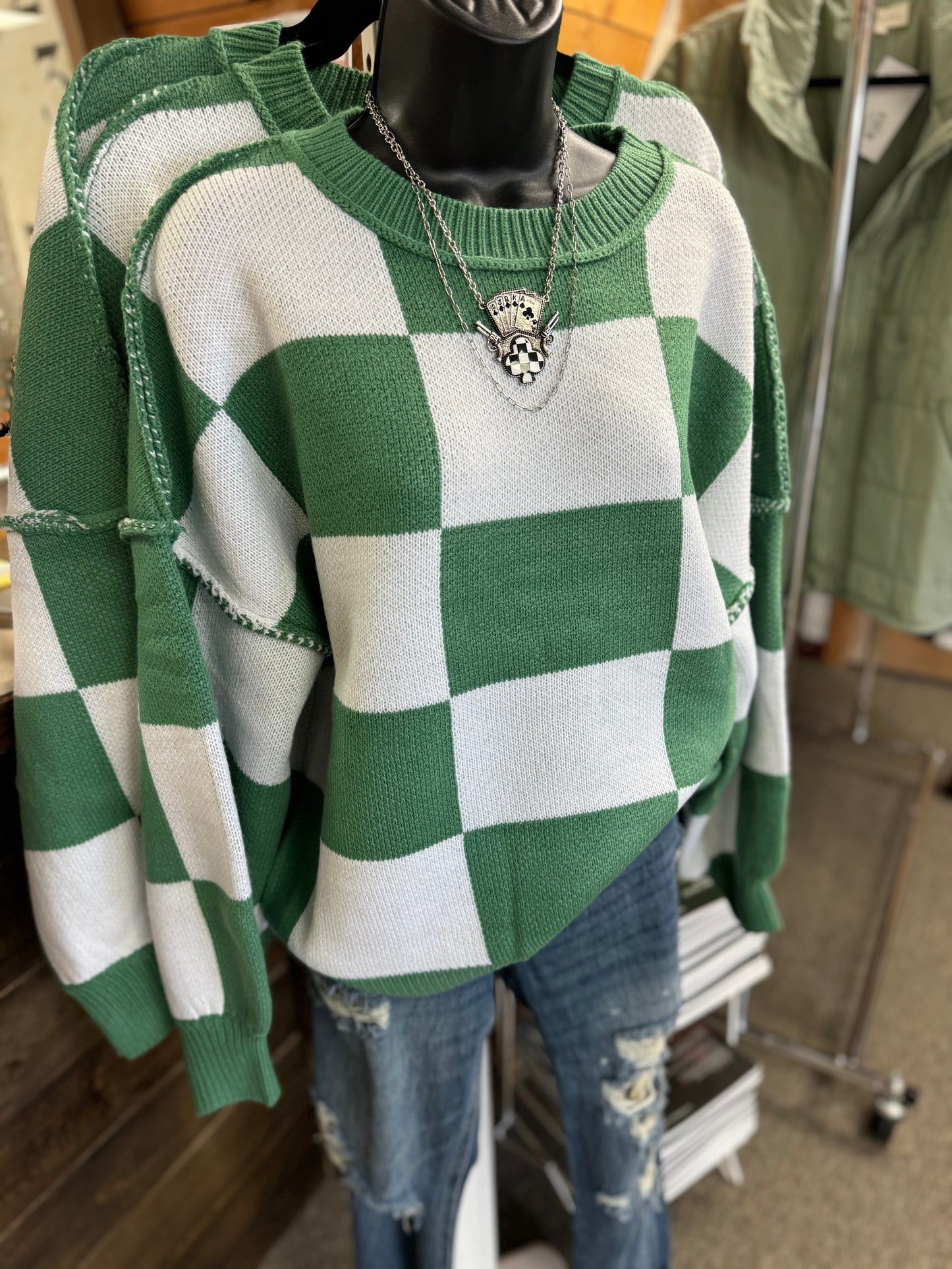 Green Checkered Sweater