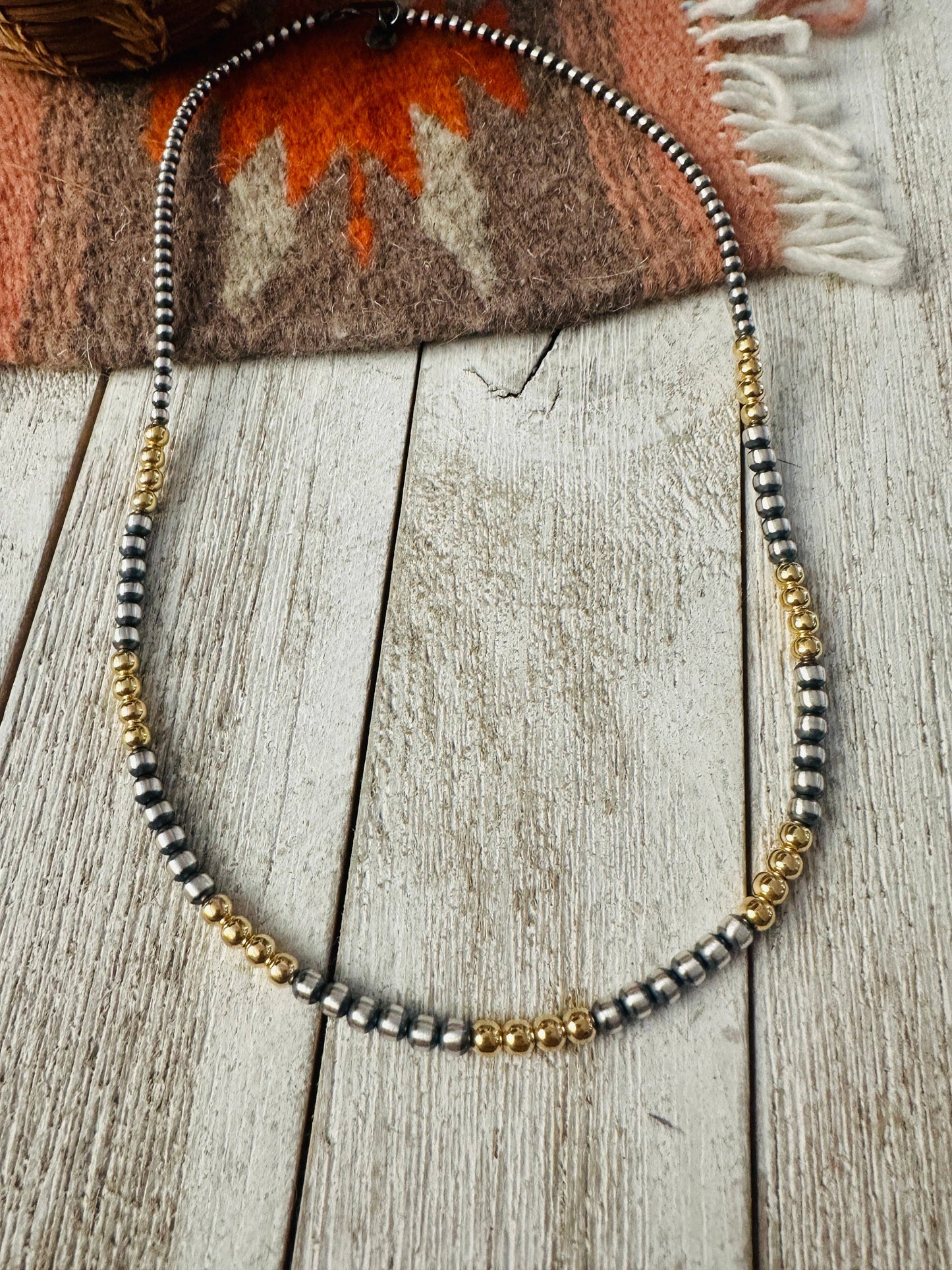 Sterling Silver & Gold Beaded Necklace: 20 Inches