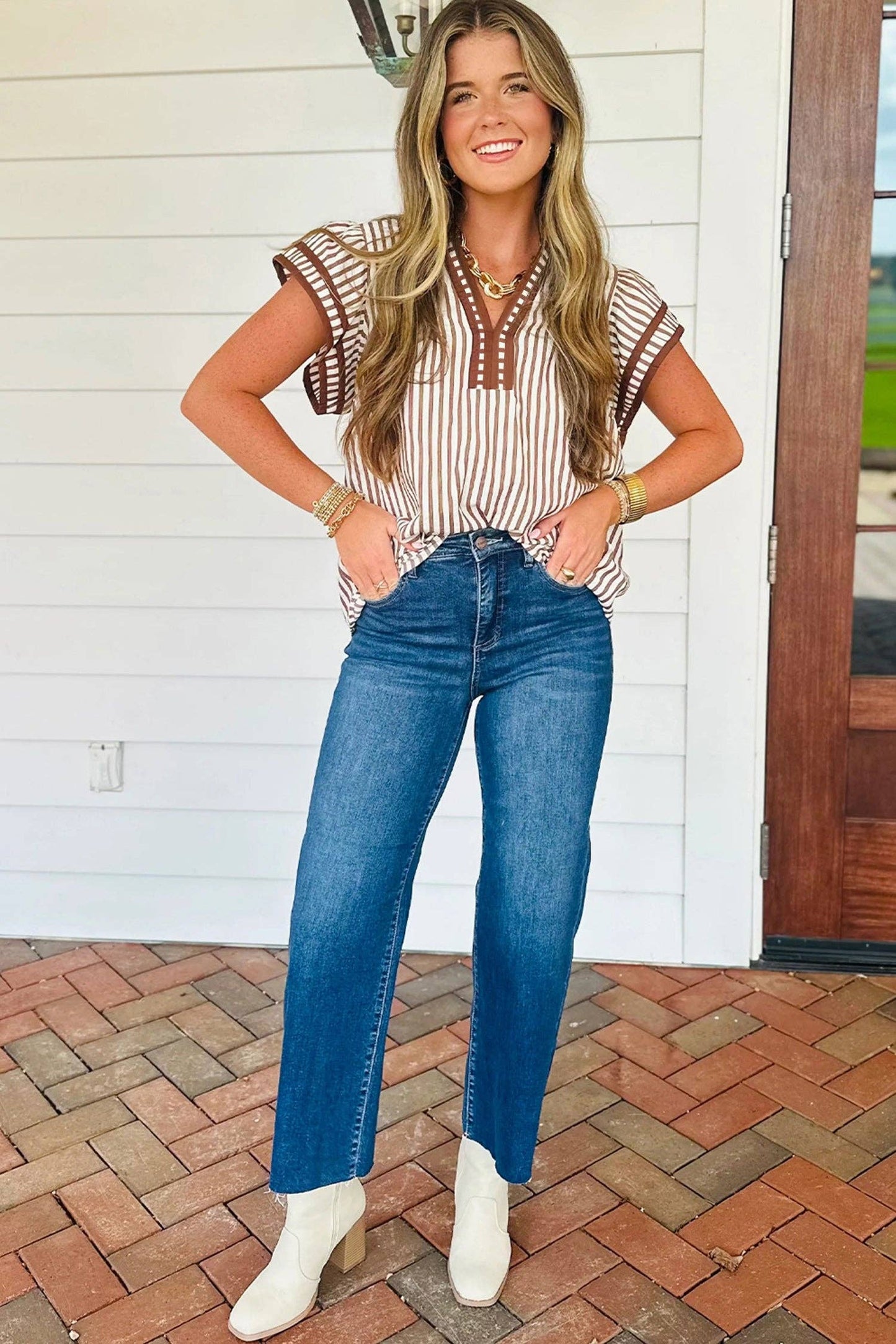 Khaki Stripe Blouse - CN