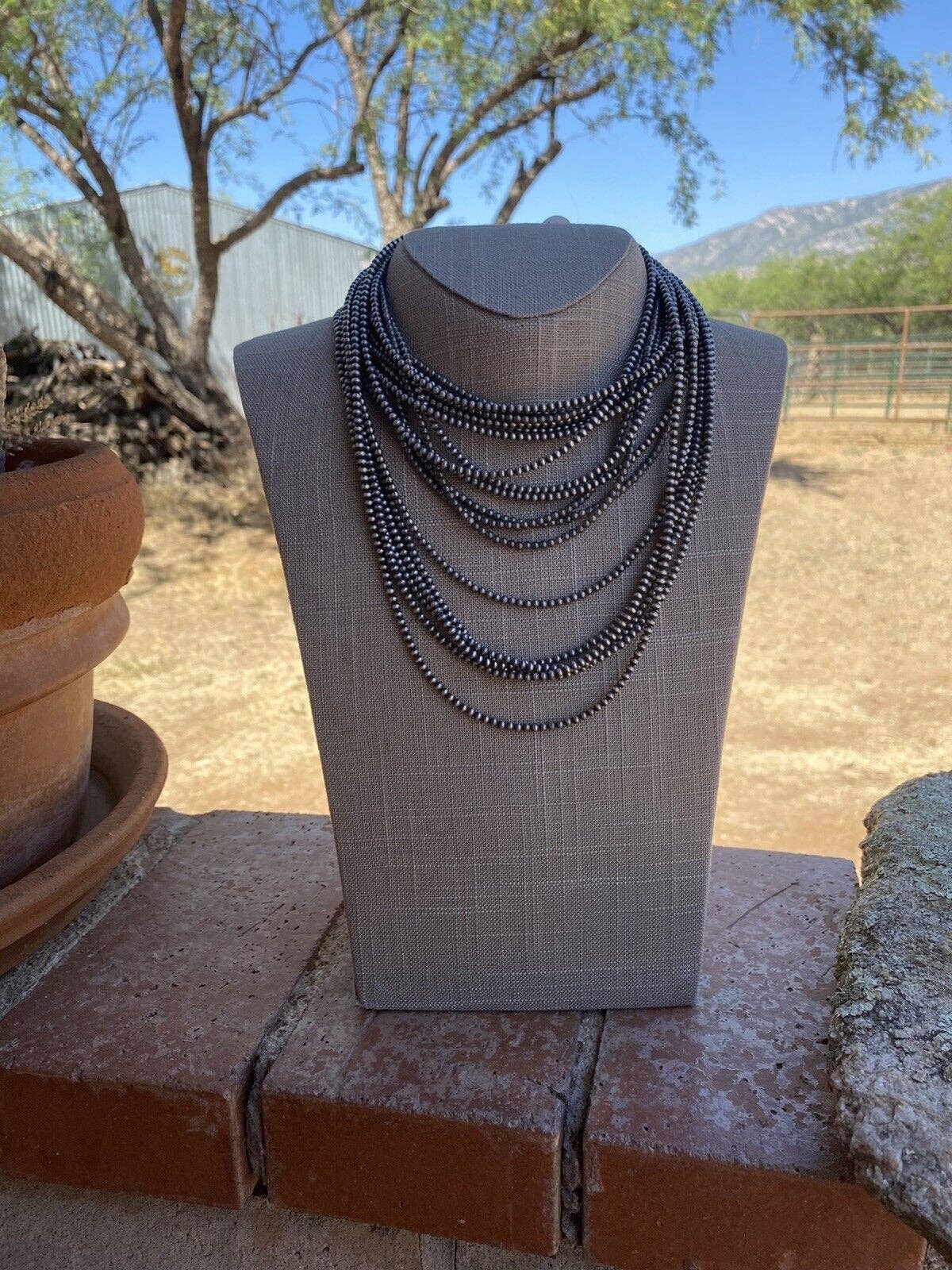 3mm Sterling Silver Beaded Necklace: 14 inch