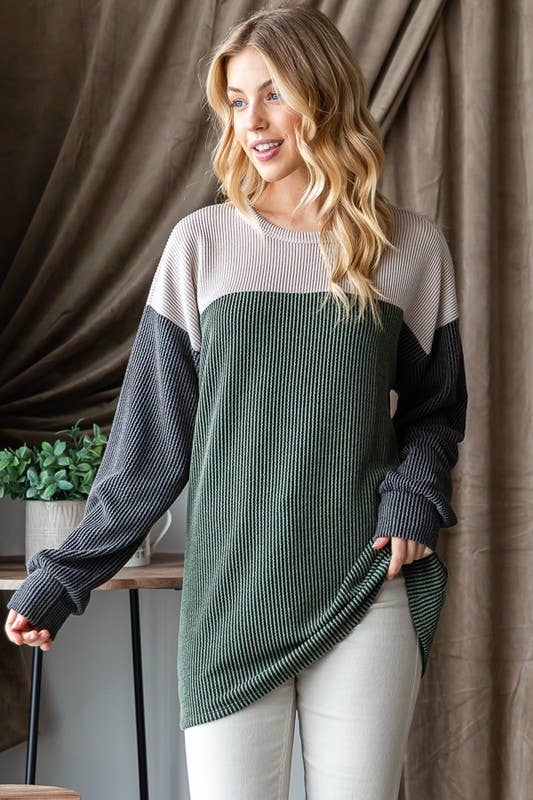 Olive Ribbed Top