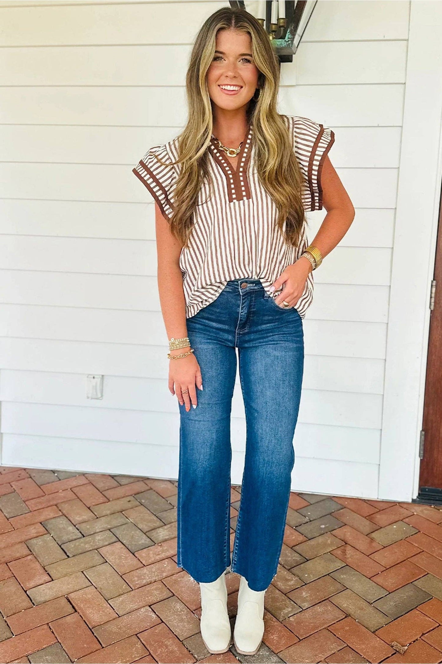 Khaki Stripe Blouse - CN