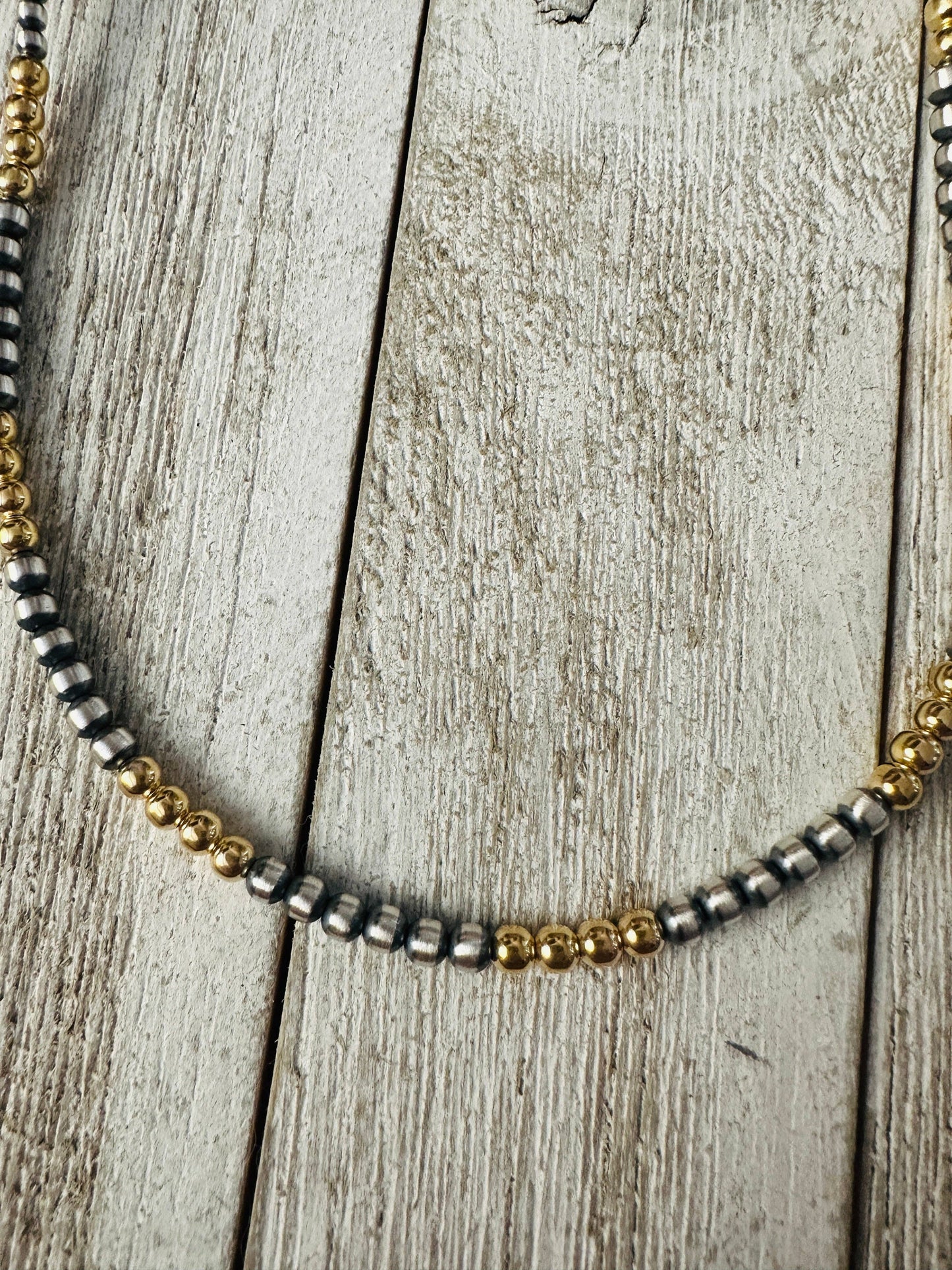Sterling Silver & Gold Beaded Necklace: 20 Inches