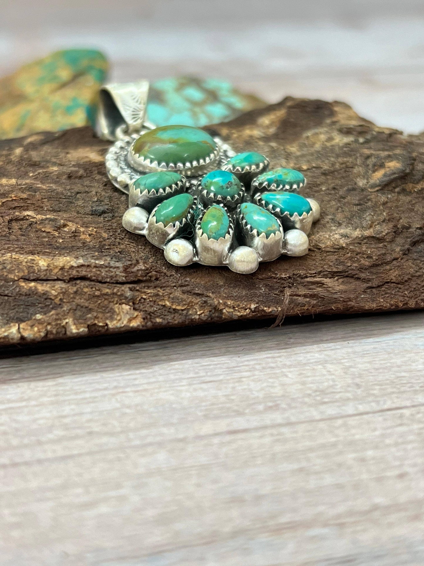 Handmade Sterling Silver Kingman Turquoise Pendant | Signed Nizhoni