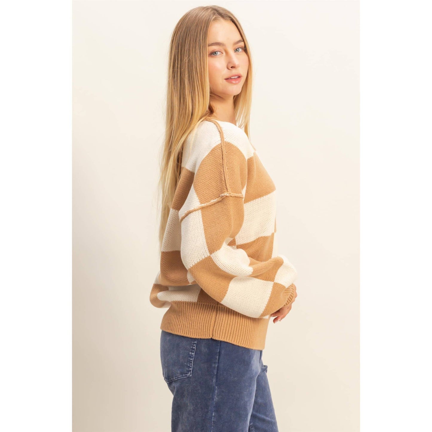 Beige Checkered Sweater