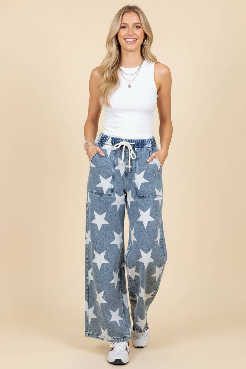 Star Drawstring Pants - CN