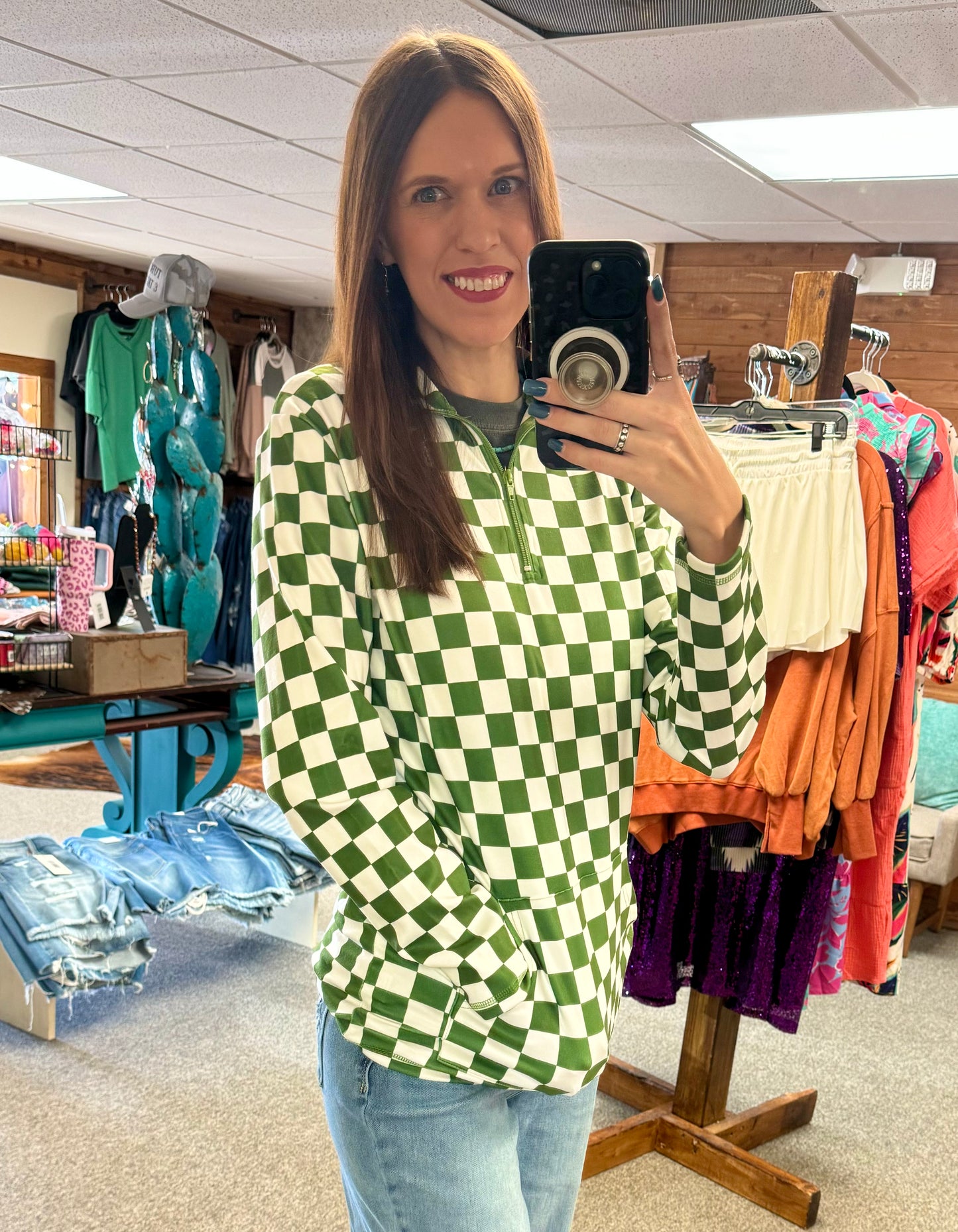 Green Checkered Pullover