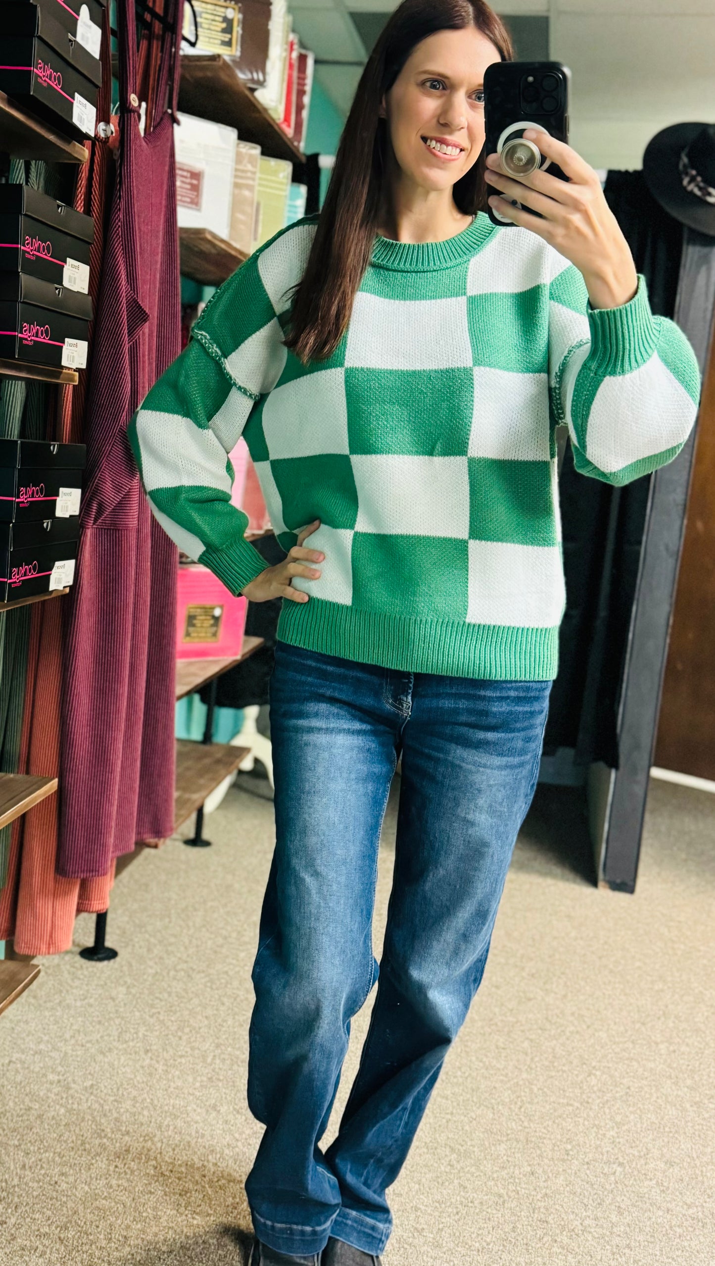 Green Checkered Sweater