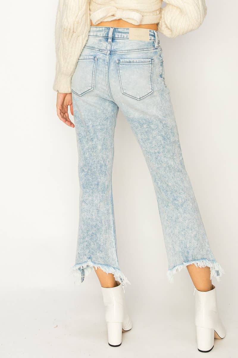 Crop Flare Frayed Jeans