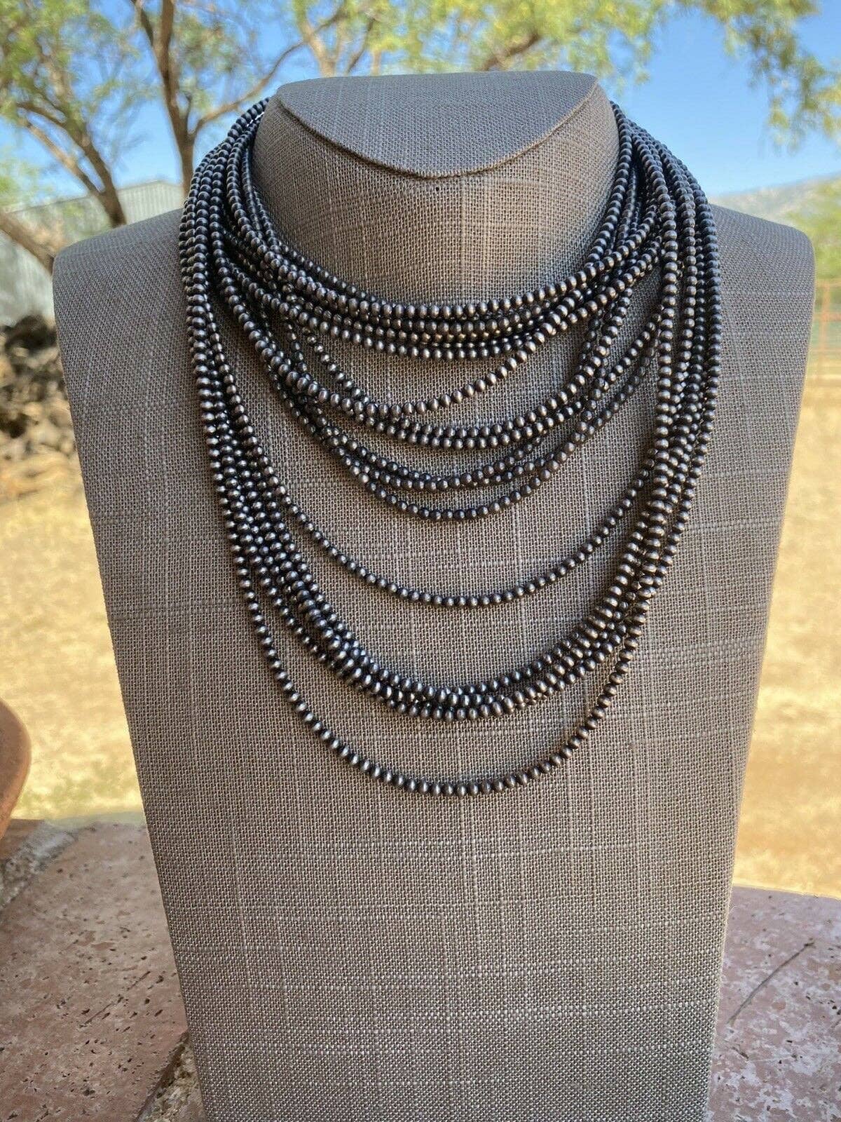 3mm Sterling Silver Beaded Necklace: 16 inch