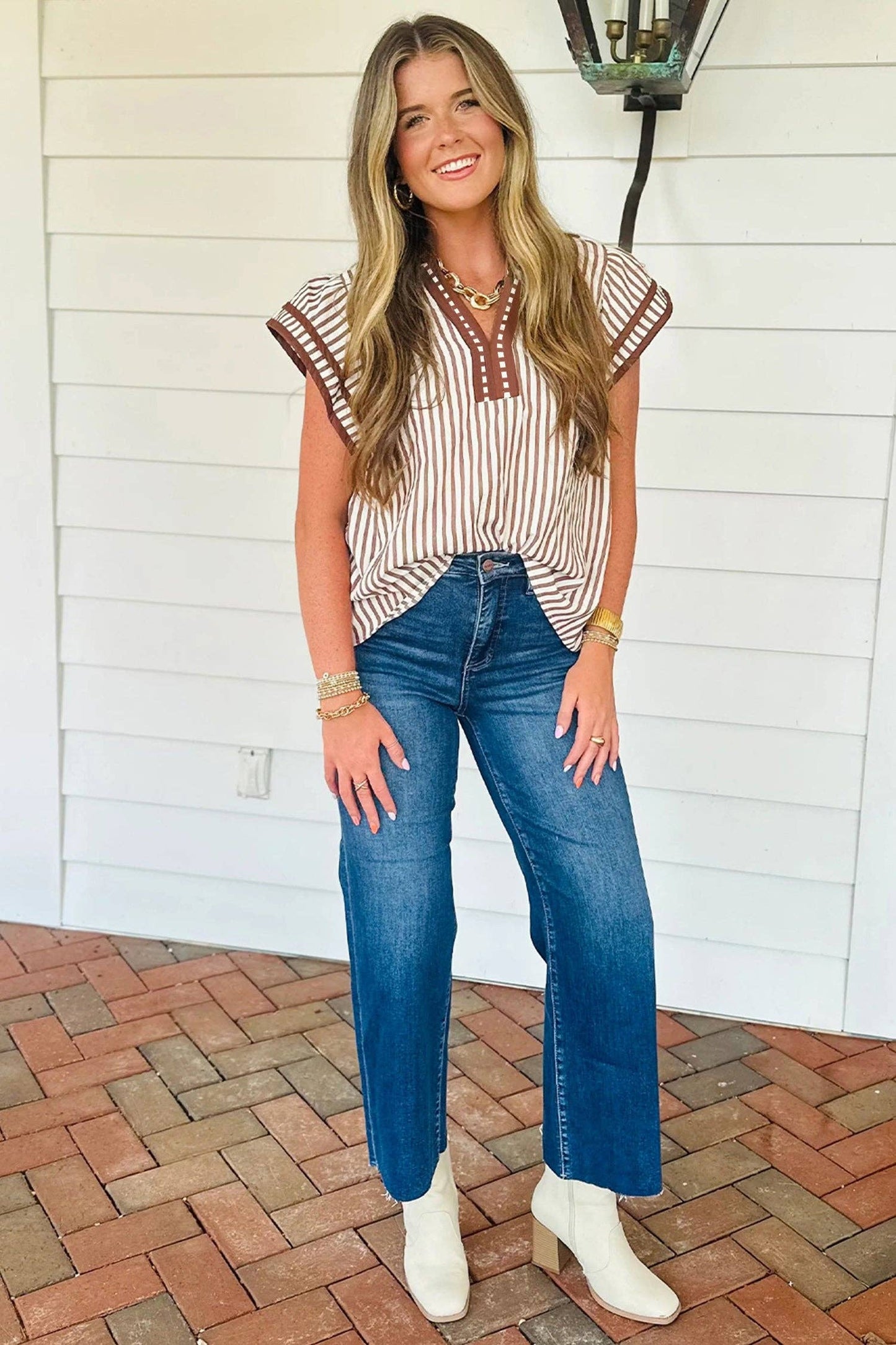 Khaki Stripe Blouse - CN