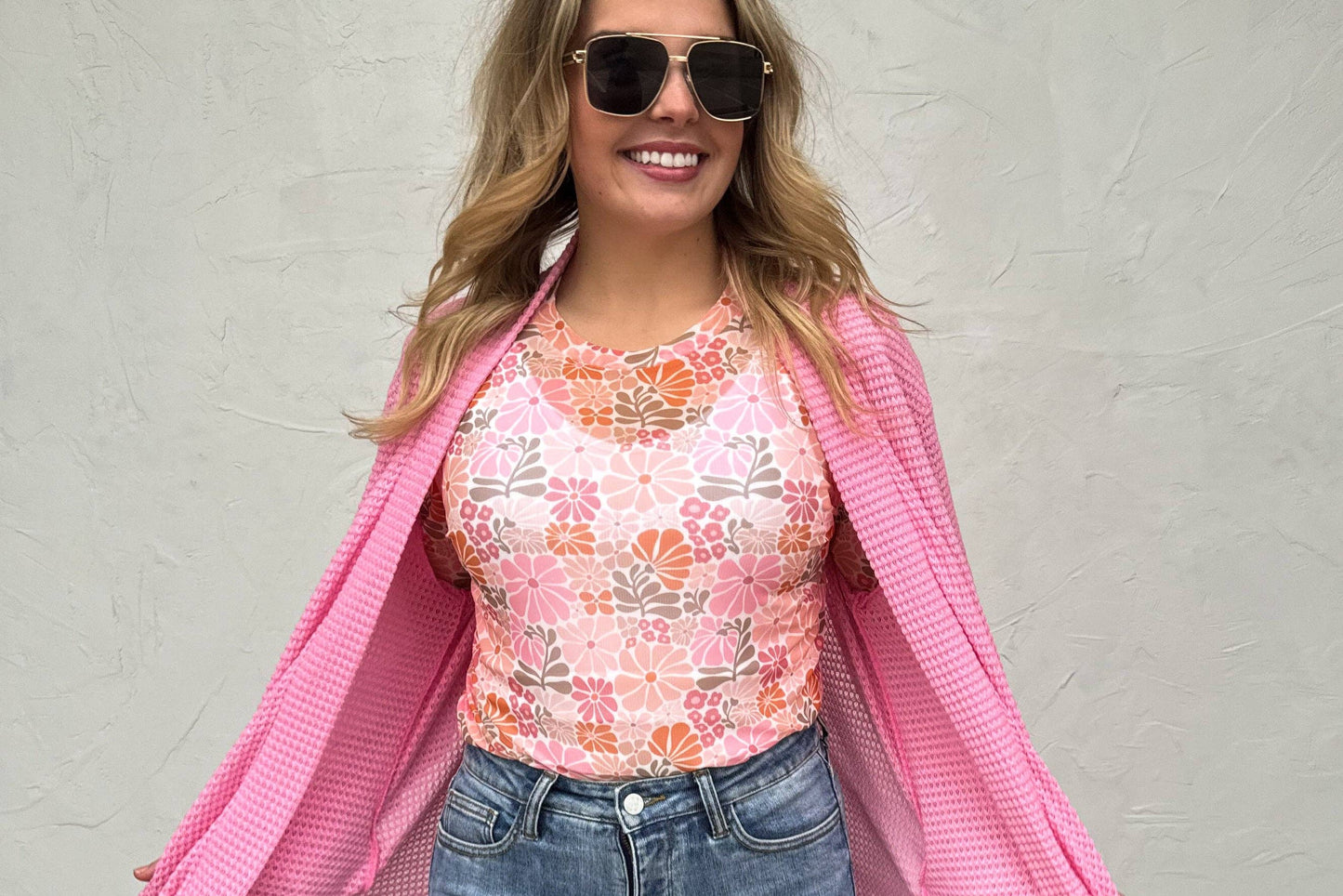 Pink Floral Mesh Top