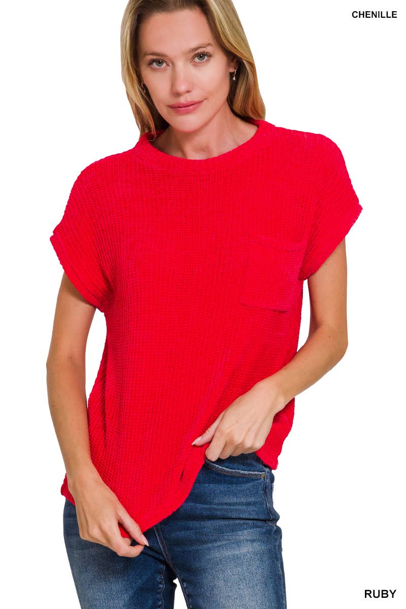Red Chenille Sweater Top