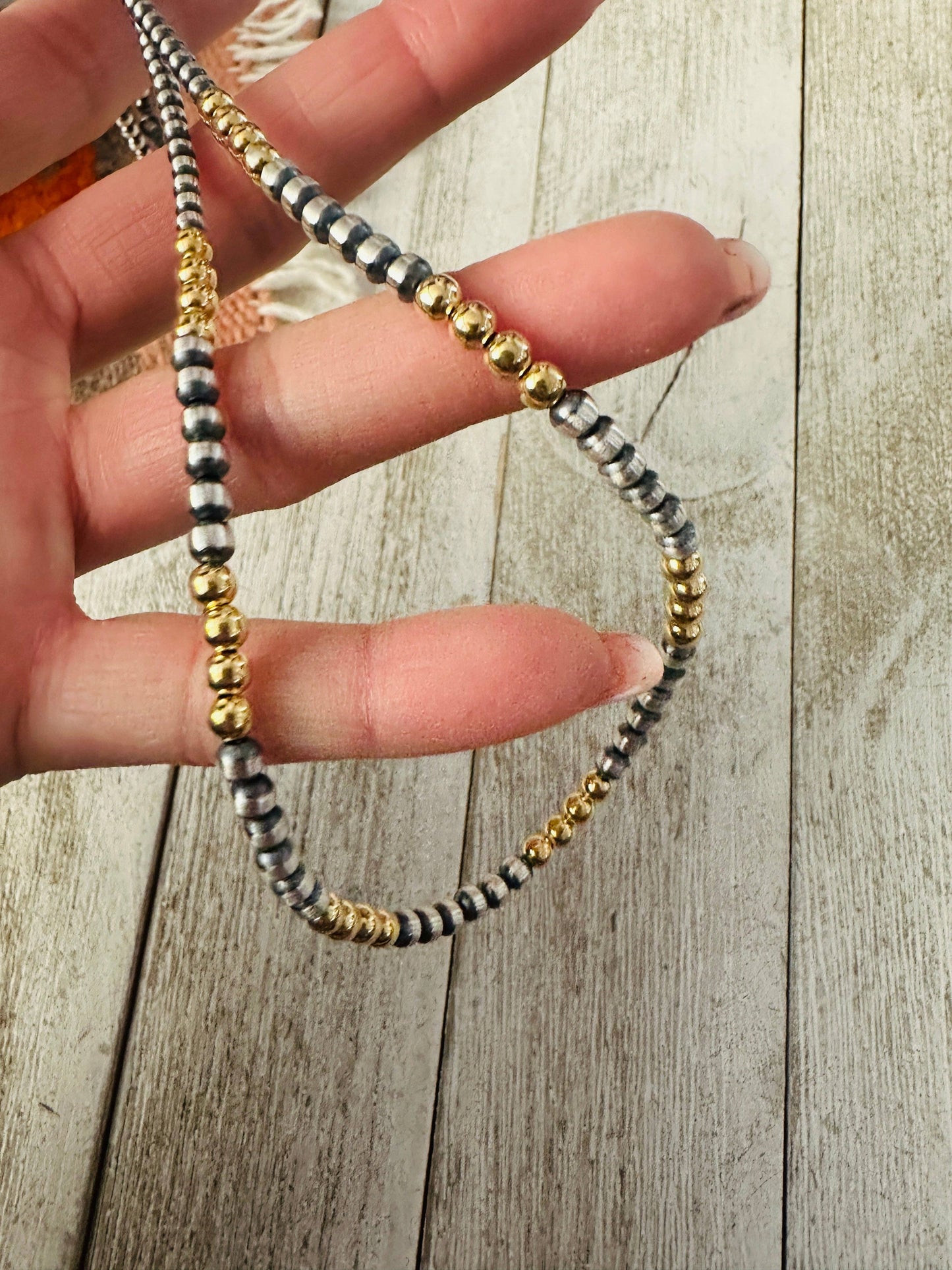 Sterling Silver & Gold Beaded Necklace: 20 Inches