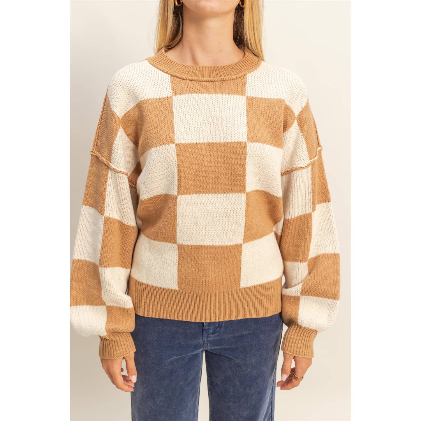 Beige Checkered Sweater