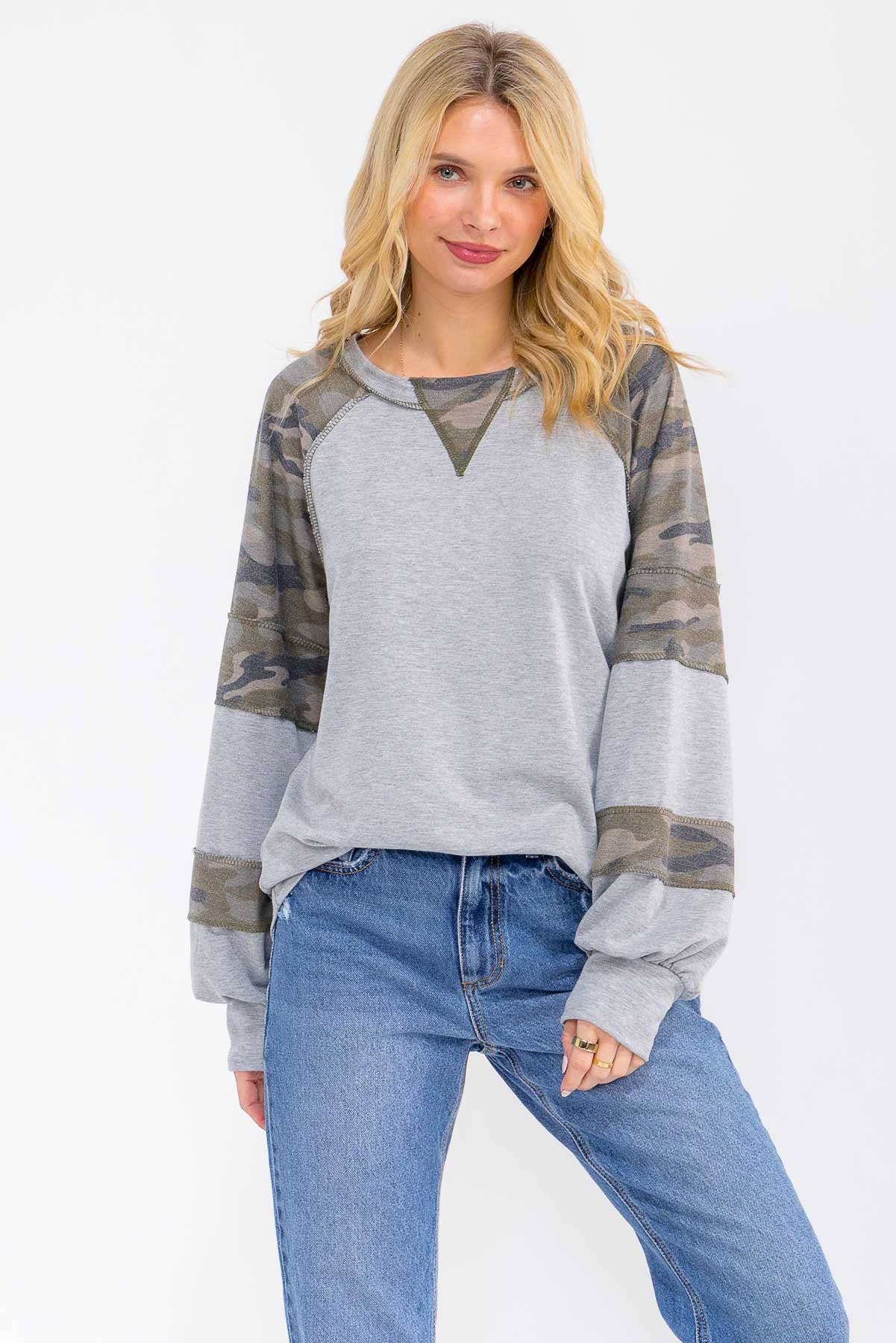 Camo Raglan Long Sleeve Top