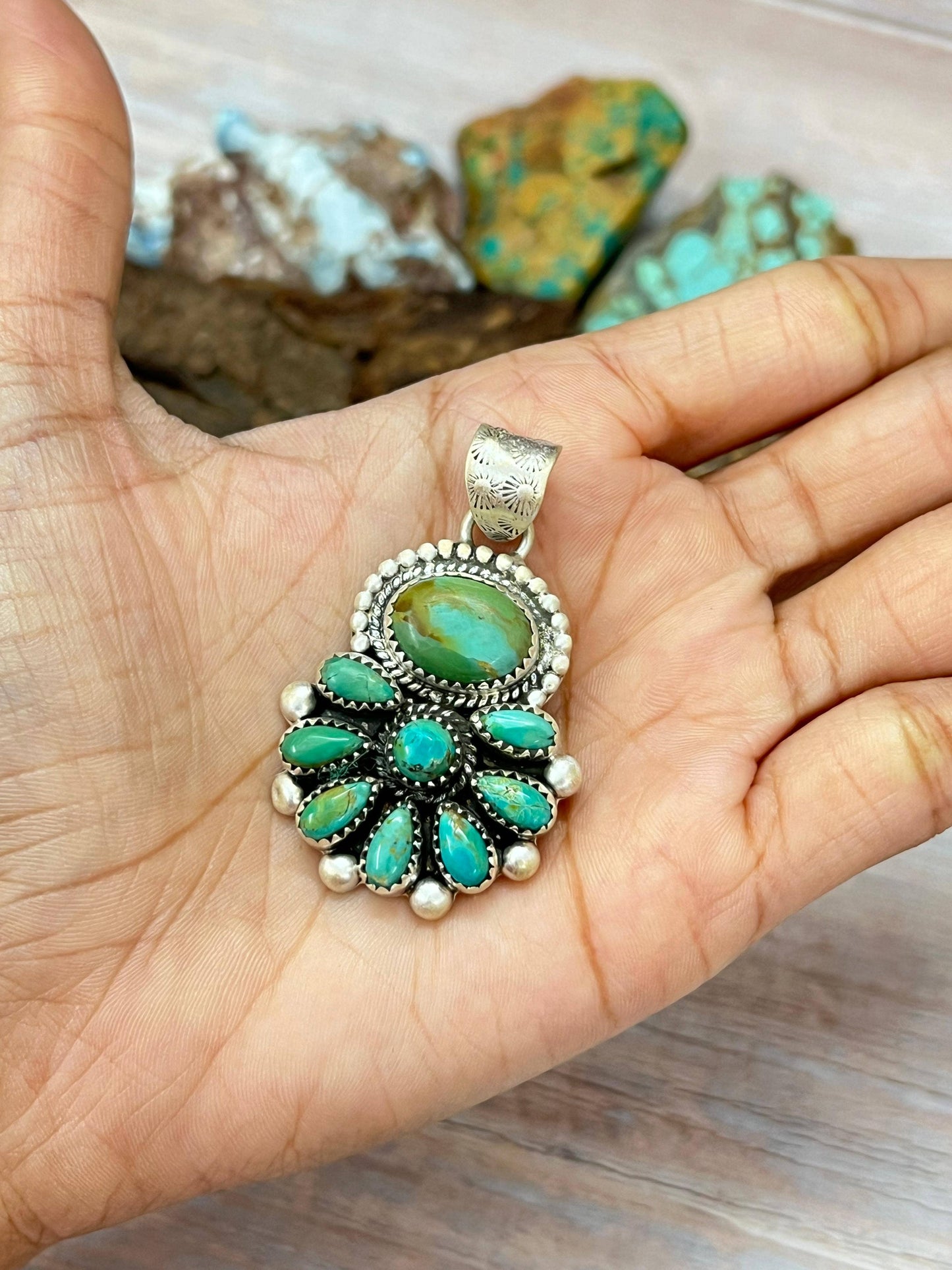Handmade Sterling Silver Kingman Turquoise Pendant | Signed Nizhoni