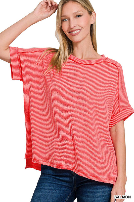 Salmon Ribbed Top