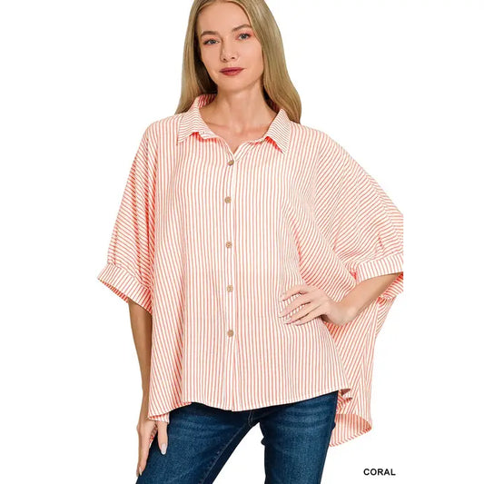 Coral Striped Boxy Top - CN
