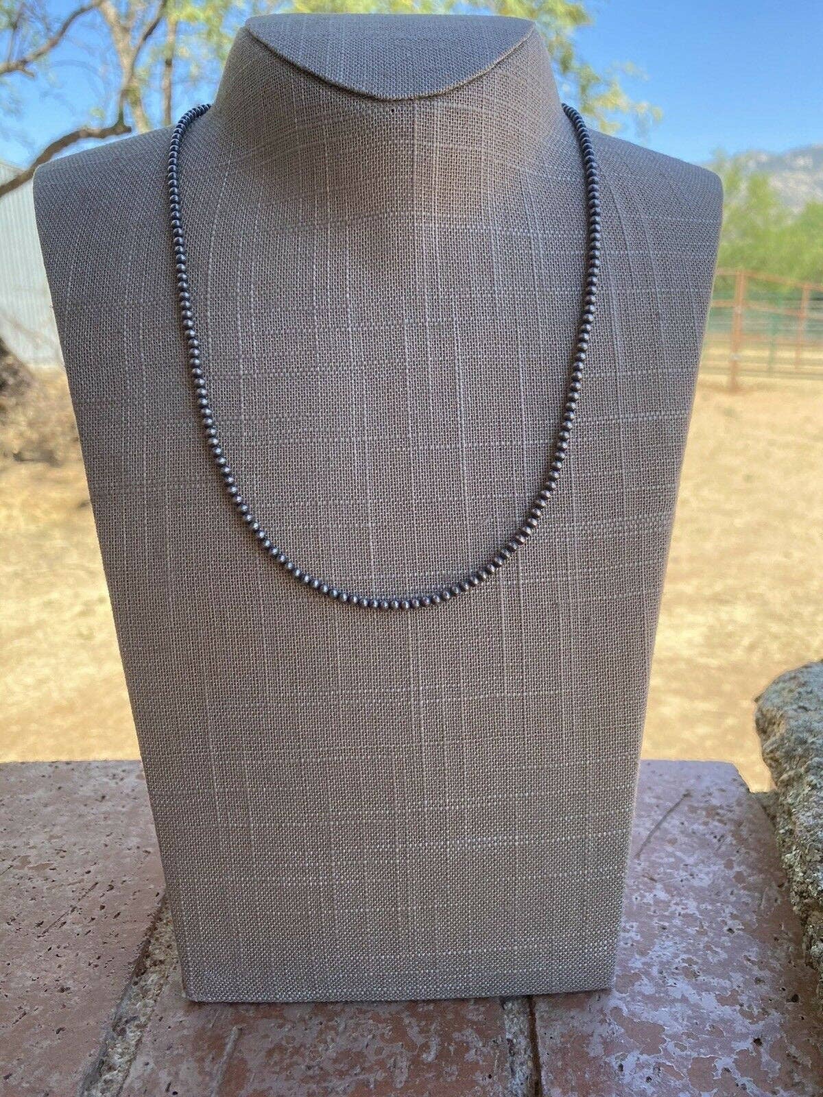 3mm Sterling Silver Beaded Necklace: 16 inch