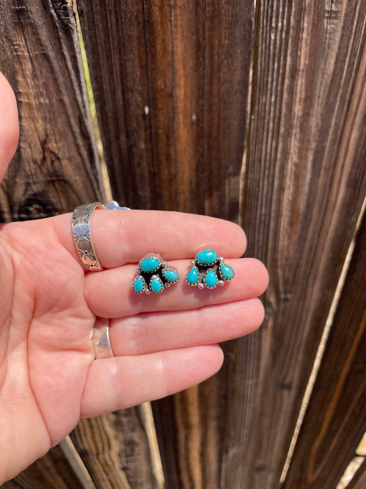 “The Backroads”  MINIS Turquoise & Sterling Silver 4 Stone Earrings - Handmade
