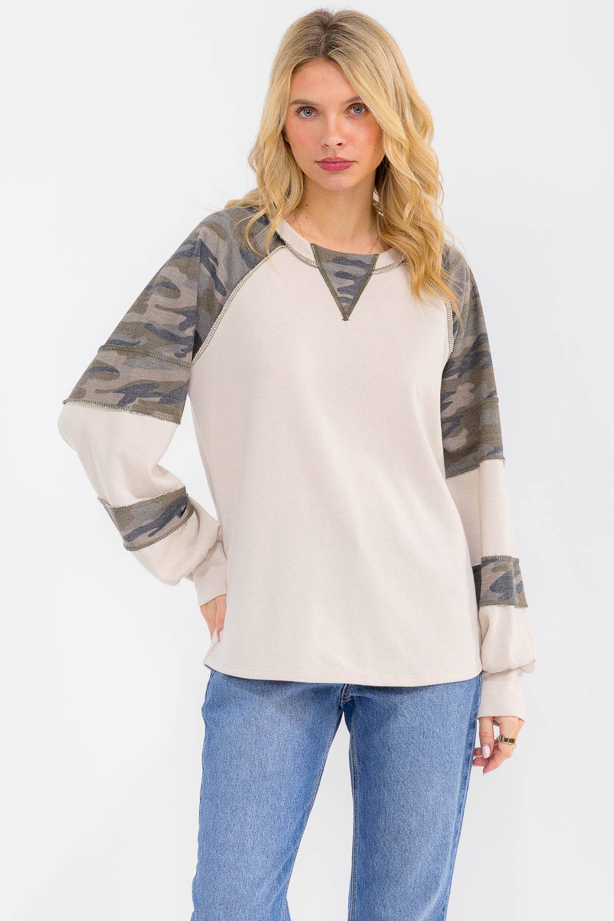 Camo Raglan Long Sleeve Top