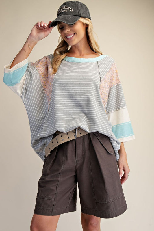 Easel Striped Washed Top - CN