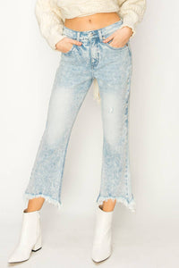 Crop Flare Frayed Jeans